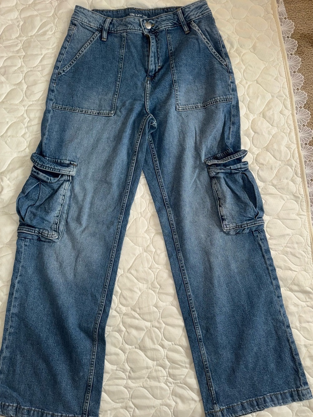 Relaxed Cargo Denim Jeans - Blue